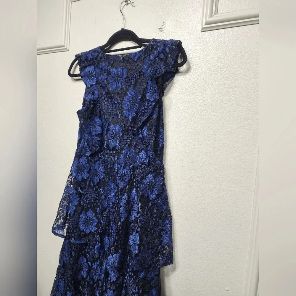 Lulus Molinetto Navy Blue Lace Ruffled Tiered Sleeveless Maxi Dress Party Prom - Picture 10 of 11